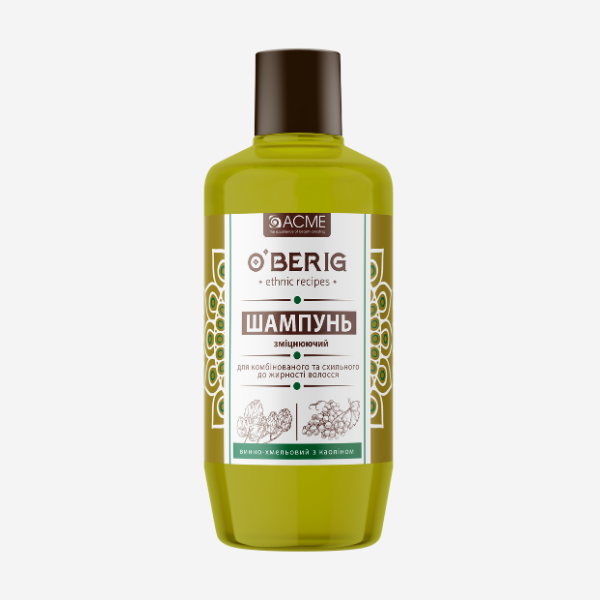 Wine-hop shampoo with white clay for combination and oily hair, O'BERIG, 500 ml