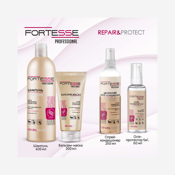 Shampoo for damaged hair Fortesse Professional Repair&Protect, 400 ml Фото №9