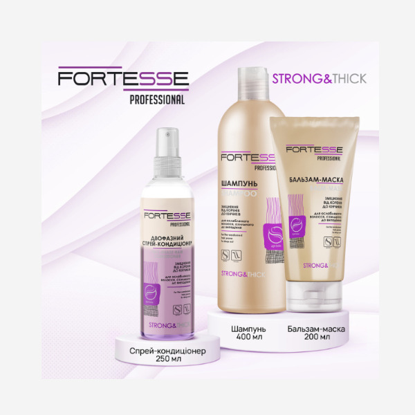 Шампунь зміцнюючий для ослабленого та схильного до випадіння волосся «Fortesse Professional» Strong&Thick, 400 ml Фото №10