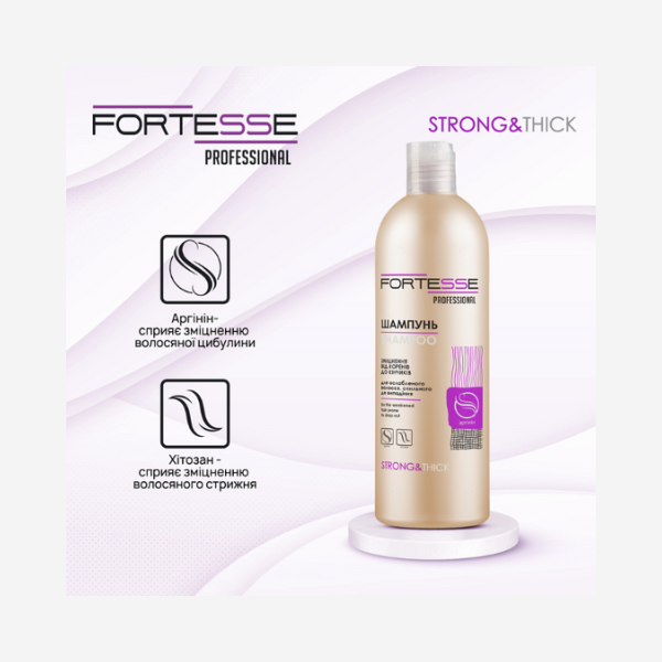 Шампунь зміцнюючий для ослабленого та схильного до випадіння волосся «Fortesse Professional» Strong&Thick, 400 ml Фото №3