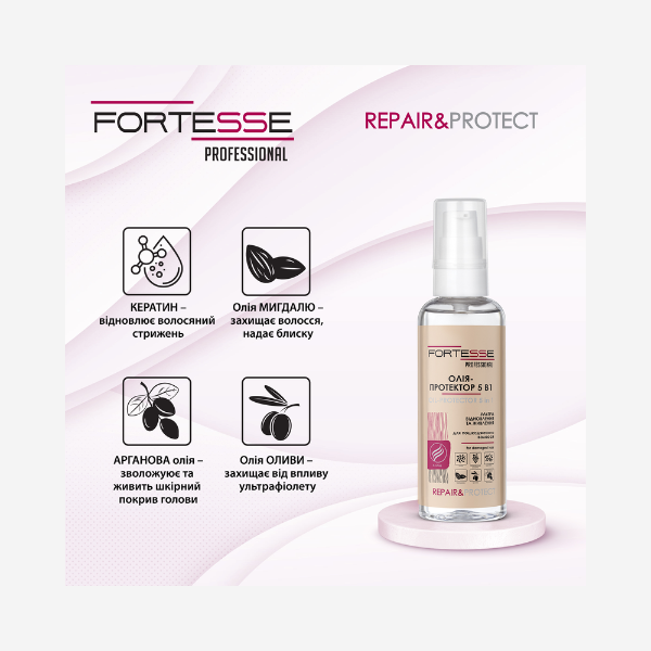 Экспресс-восстанавливающее масло-протектор 'Fortesse Professional' Repair&Protect 5 в 1, 60ml Фото №8