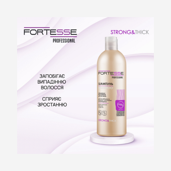 Шампунь укрепляющий для ослабленных и склонных к выпадению волос 'Fortesse Professional' Strong&Thick, 400 ml Фото №7