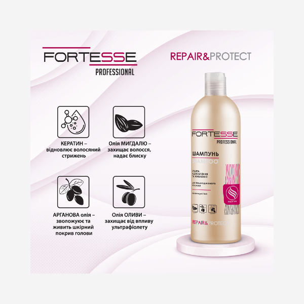 Шампунь для пошкодженого волосся «Fortesse Professional» Repair&Protect, 400 ml Фото №8