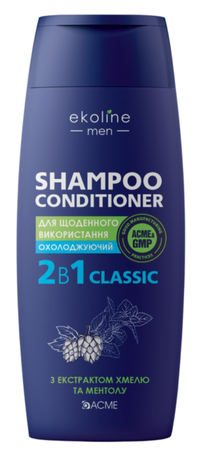 Шампунь-кондиціонер 2в1 ACME «EkoLine» MEN Classic для всіх типів волосся з ефектом охолодження, 250 мл