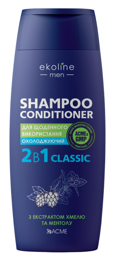 Шампунь-кондиціонер 2в1 ACME «EkoLine» MEN Classic для всіх типів волосся з ефектом охолодження, 250 мл