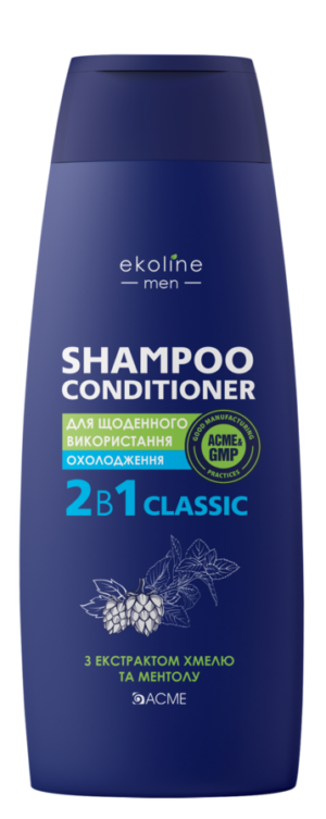 Шампунь-кондиціонер 2в1 ACME «EkoLine» MEN Classic для всіх типів волосся з ефектом охолодження, 400 мл