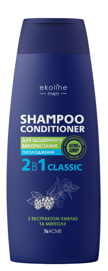 Шампунь-кондиціонер 2в1 ACME «EkoLine» MEN Classic для всіх типів волосся з ефектом охолодження, 400 мл