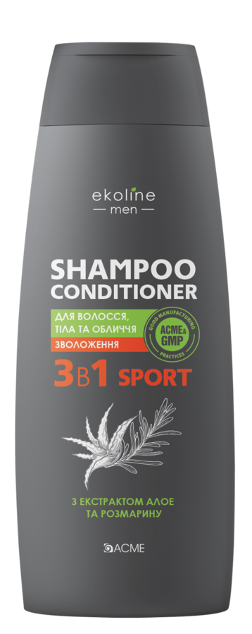 Шампунь-кондиціонер-гель 3в1 ACME «EkoLine» MEN Sport універсальний для волосся та тіла, 400 мл