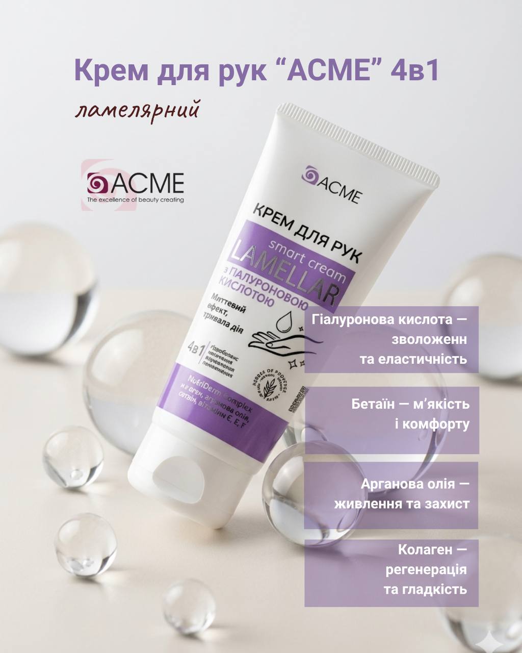 Крем для рук “ACME” 4в1 ламелярний